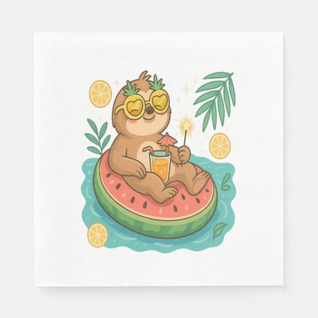 Summer Sloth Pool Float Napkins (Front)