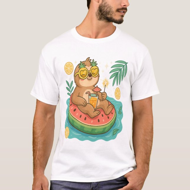 Summer Sloth Pool Float T-Shirt (Front)