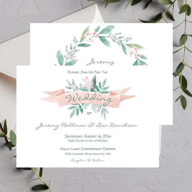 Summer Soft Pink Wedding Invitation (Summer Soft Pink, Green Wedding Invitation)