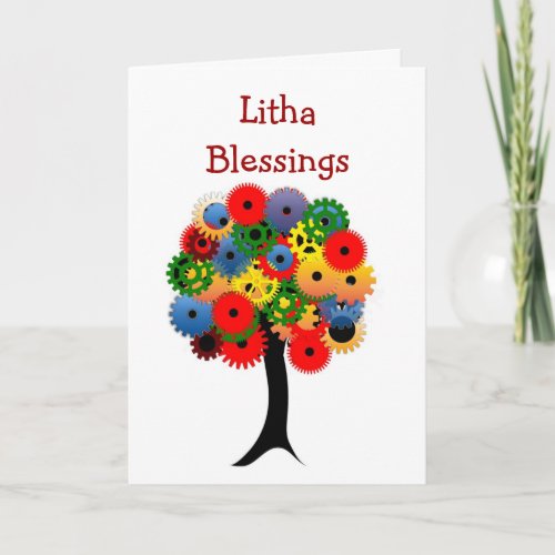 Summer Solstice Blessings with colorful tree Litha Card