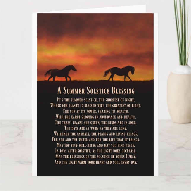 Summer Solstice Blessings with Sunset and Horses Card (Front)
