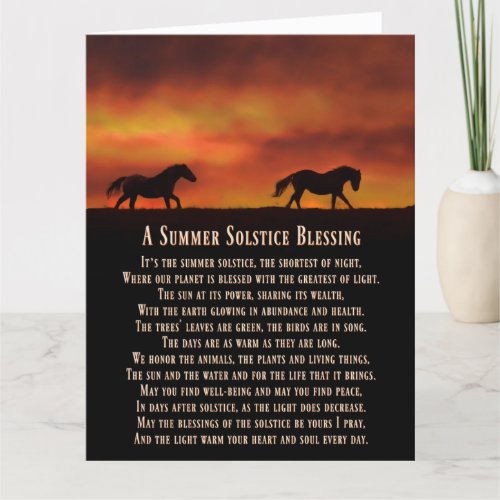 Summer Solstice Blessings with Sunset and Horses Card