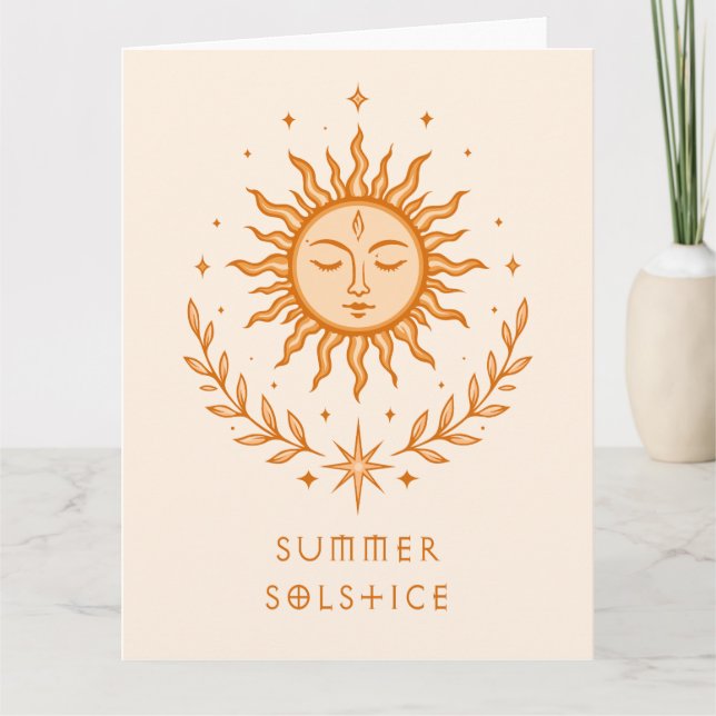 Summer Solstice Celestial Sun Face Botanical Art Card (Front)