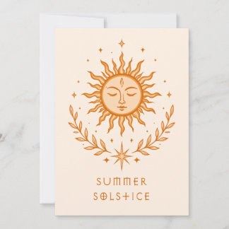 Summer Solstice Celestial Sun Face Botanical Art Card