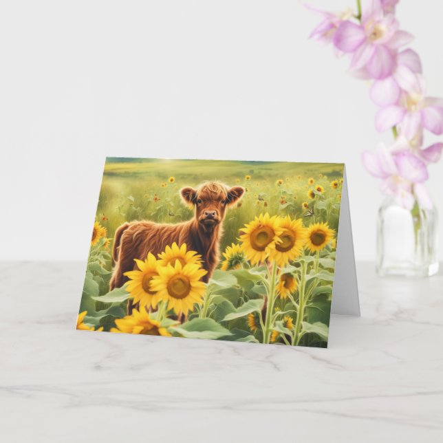 Summer Solstice Cute Highland Calf Cow  Card (Orchid)