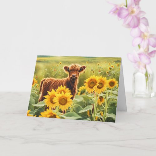 Summer Solstice Cute Highland Calf Cow  Card
