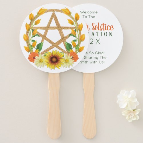 Summer Solstice Gold Pentacle Wiccan Sunflower Hand Fan