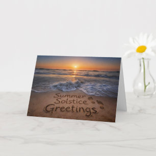 Summer Solstice Greetings Beach Ocean Footprints Card