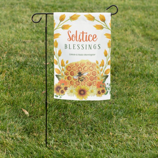 Summer Solstice Litha Honey Bee Yellow Flowers Garden Flag (In SItu)