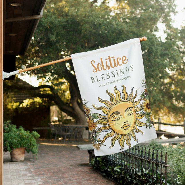 Summer Solstice Litha  Sun Yellow Sunflowers House Flag (In SItu)