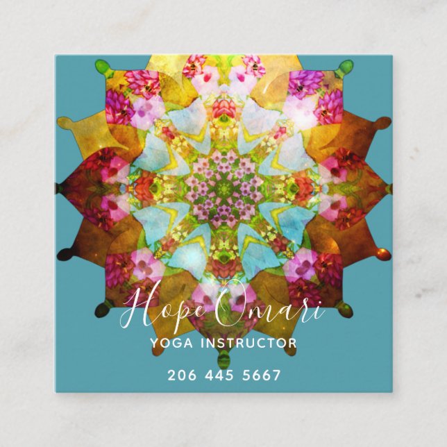 Summer Solstice Mandala Square Business Card (Front)