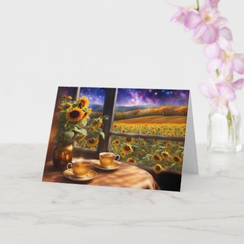 Summer Solstice Mystic Tea and Sunflowers Pretty Card