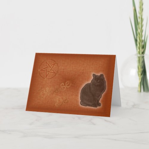 Summer Solstice Pagan Pentagram Black Cat Card