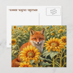 Summer Solstice Red Fox and Sunflowers Postcard