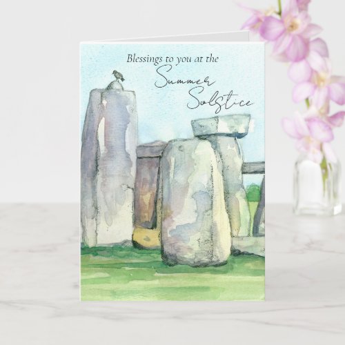 Summer Solstice Stonehenge England Rocks Blackbird Card