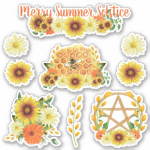 Summer Solstice Sunflower Honey Bee Pagan Kids Sticker