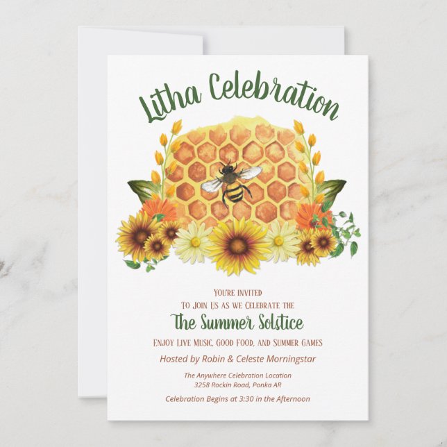 Summer Solstice Sunflower & Honeycomb Litha Party Invitation (Front)