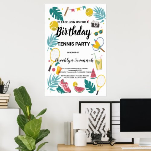 Summer Splash Birthday Tennis Party Poster