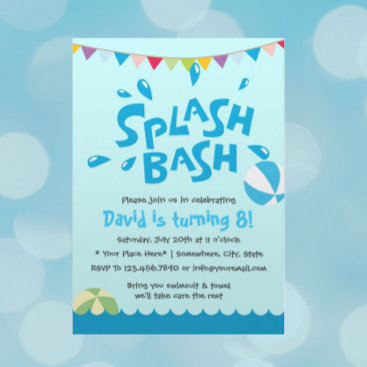 Summer Splash Pool Party Boys Birthday Invitation