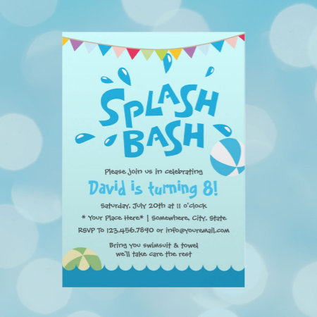 Summer Splash Pool Party Boys Birthday Invitation