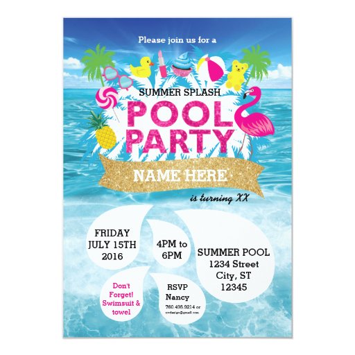Summer Splash Pool Party Invitation 5 x 7 | Zazzle