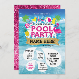 Summer Splash Pool Party Invitation 5 x 7