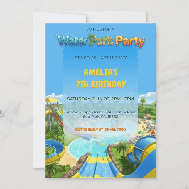 Summer Splash Pool Slide Water Park Birthday Invitation (Front)