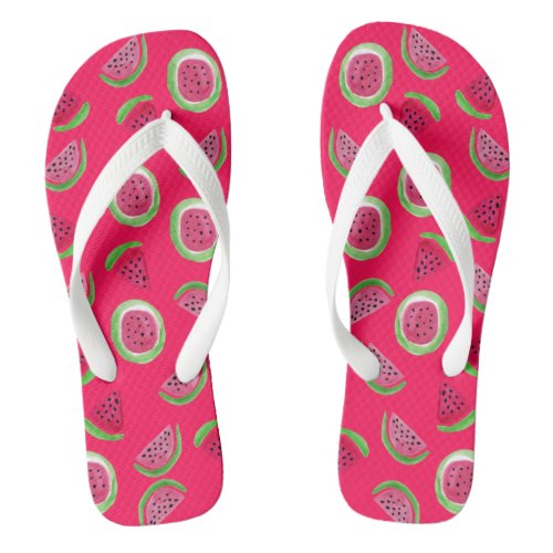 Summer Splash Watercolor Watermelon Flip Flops