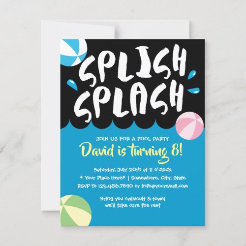Summer Splish Splash Pool Birthday Party Invitation