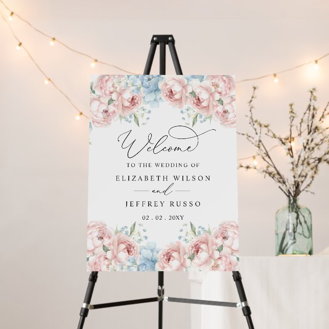 Summer Spring Blush Floral Wedding Welcome Sign (In Situ (Stand))