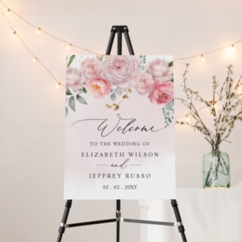 Summer Spring Blush Floral Wedding Welcome Sign by blessedwedding at Zazzle