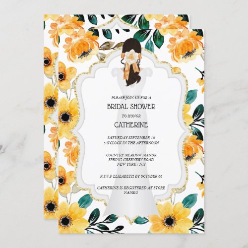Summer spring bride wedding dress yellow floral  invitation