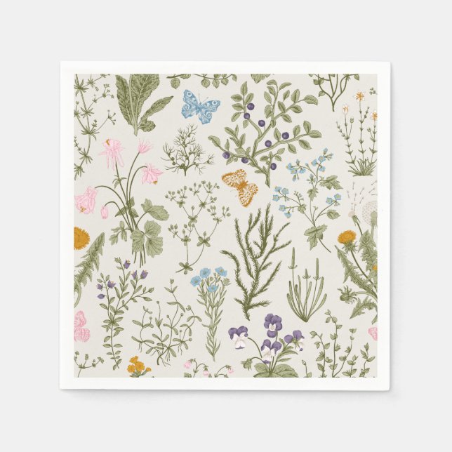 Summer Spring Floral Wildflowers and Herb Napkins (Front)