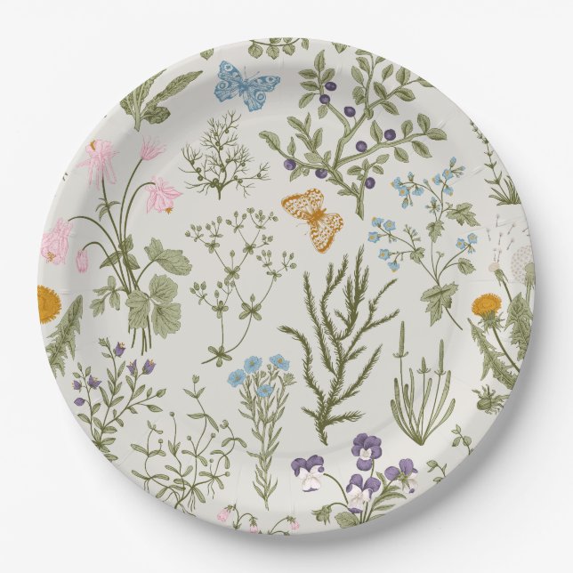 Summer Spring Floral Wildflowers and Herb Paper Plates (Front)