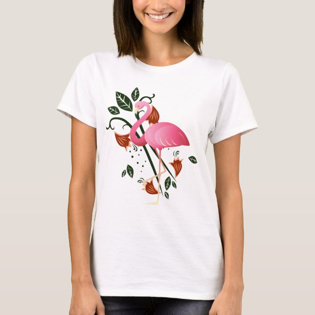 Summer Spring Flower Women's Pink Flamingo  T-Shirt (Front)