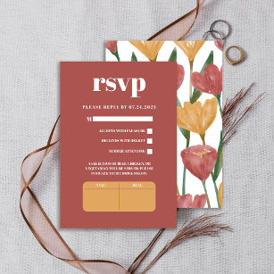 Summer Spring Mustard Red Floral Botanical Wedding RSVP Card