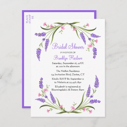 Summer Spring Pink Purple Floral Bridal Shower Invitation Postcard