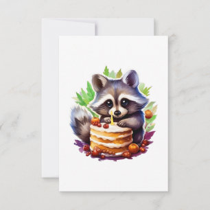Summer Spring raccoon with a 1th birthday cake