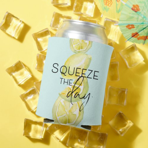 Summer Squeeze the day quote lemons watercolor Can Cooler