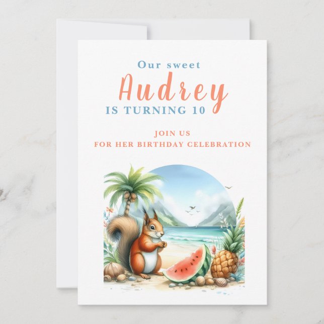 Summer Squirrel - Birthday Invitation Card (Front)