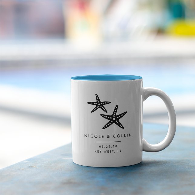 Summer Starfish Destination Wedding Favor Two-Tone Coffee Mug (Creator Uploaded)