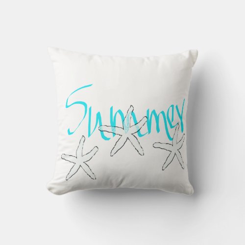 Summer Starfish Nautical Beach Cute Teal White Throw Pillow
