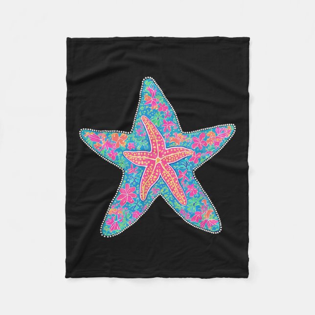Summer Starfish,preppy Coastal Summer Funny Gift W Fleece Blanket (Front)