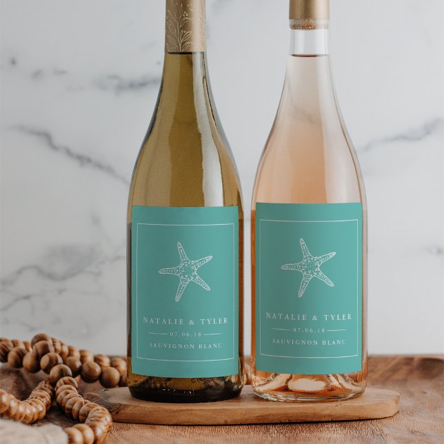 Summer Starfish Wedding Favor Wine Labels (Creator Uploaded)