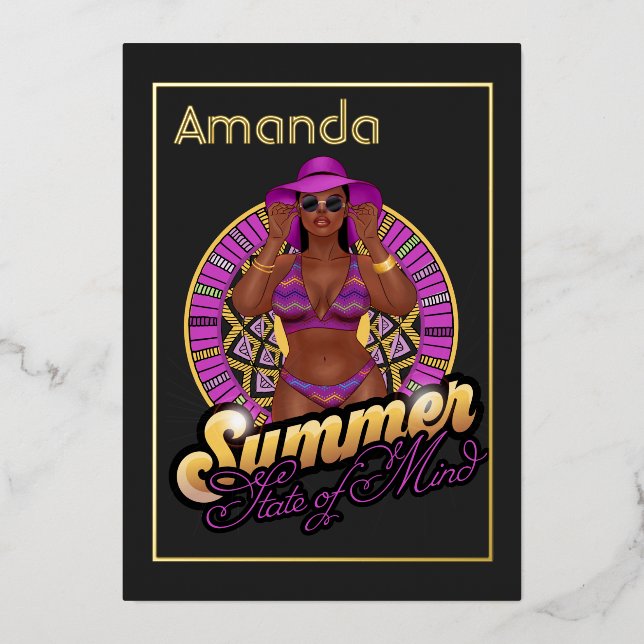 Summer State of Mind Beach Birthday Party Foil Invitation (Front)