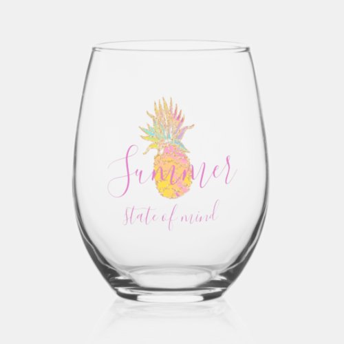 Summer state of mind _ Cute Tropical Pineapple  Stemless Wine Glass