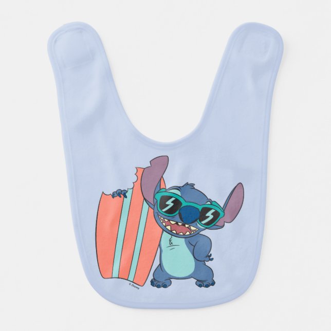 Summer Stitch with Surfboard Baby Bib (Front)