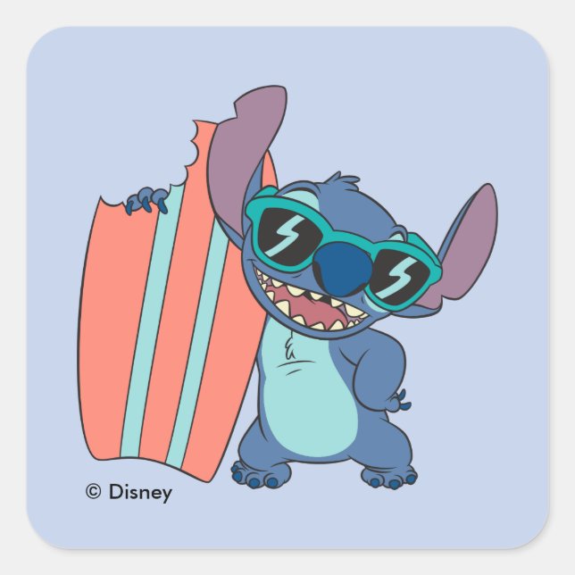 Summer Stitch with Surfboard Square Sticker (Front)