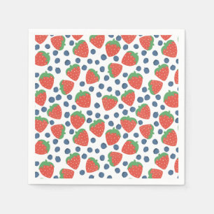 Summer Strawberries and Blueberries Fruit Pattern Napkins