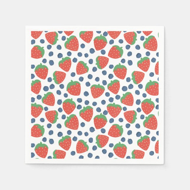 Summer Strawberries and Blueberries Fruit Pattern Napkins (Front)